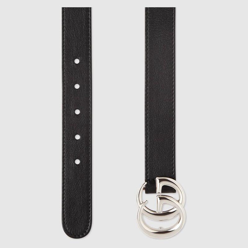 【GUCCI】ダブルG レザーベルト シルバー GGバックル 大人もOK