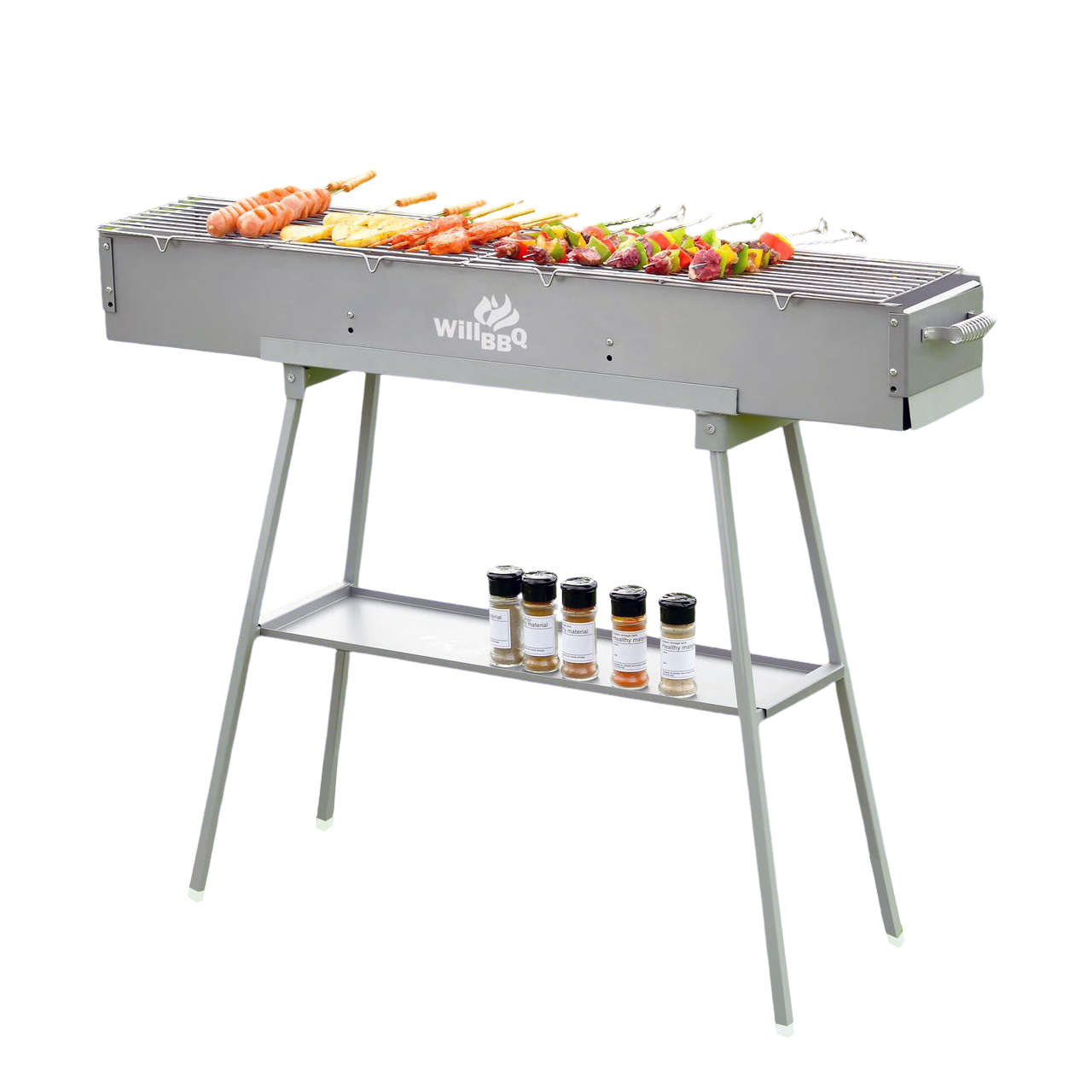 WillBBQ 100(L)x18(W)cm Charcoal BBQ Portable Hibachi Grill for Skewer