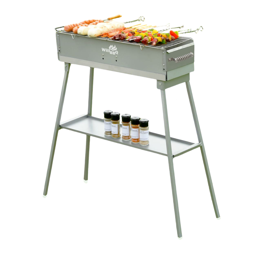 WillBBQ 60(L)x18(W)cm Charcoal BBQ Portable Hibachi Grill for Skewer