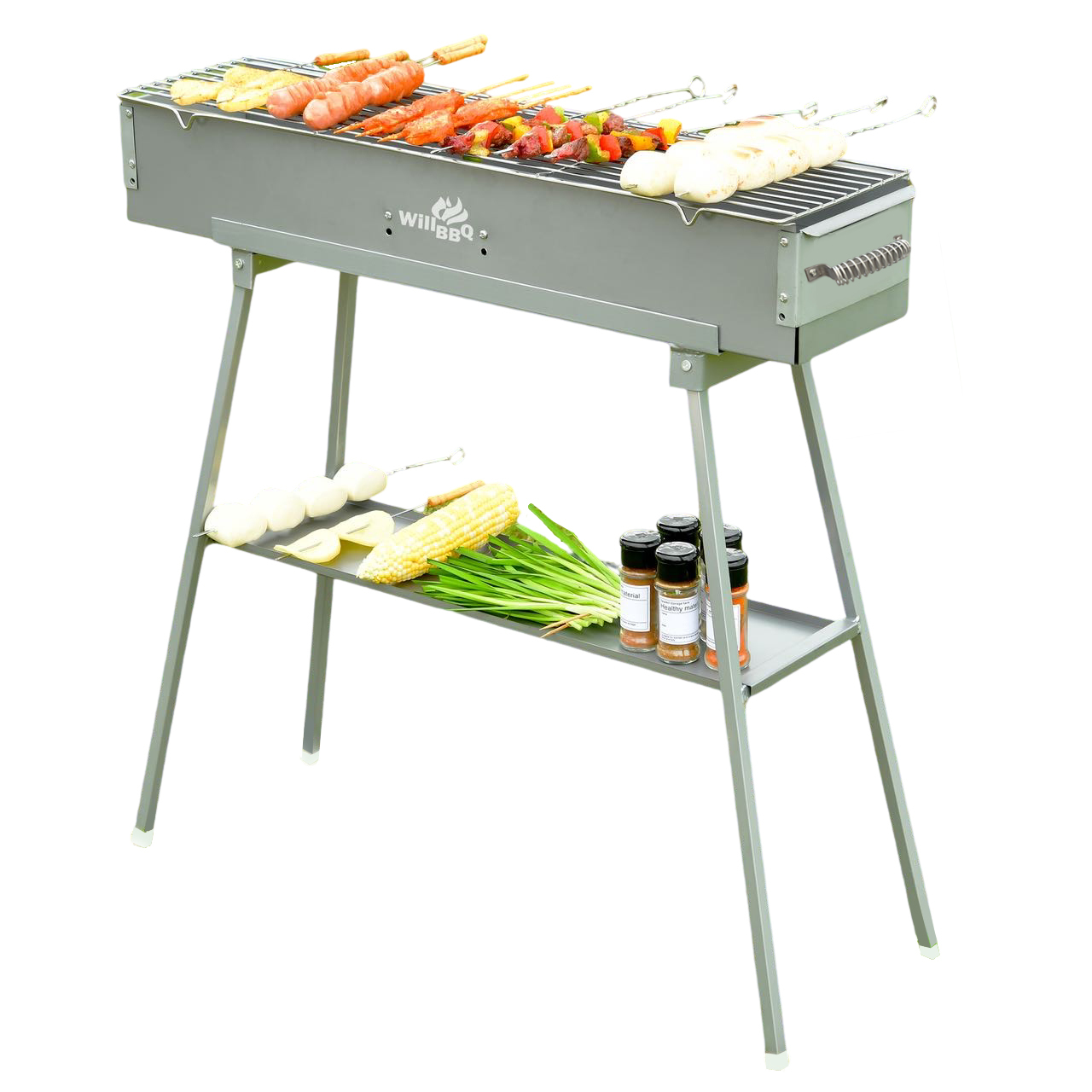 WillBBQ 80(L)x18(W)cm Charcoal BBQ Portable Hibachi Grill for Skewer