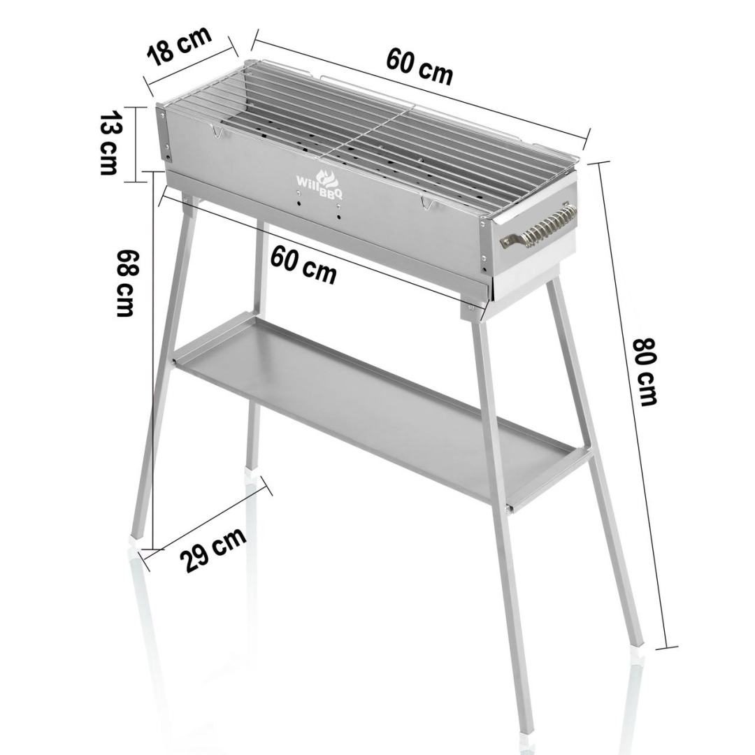 WillBBQ 60(L)x18(W)cm Charcoal BBQ Portable Hibachi Grill for Skewer