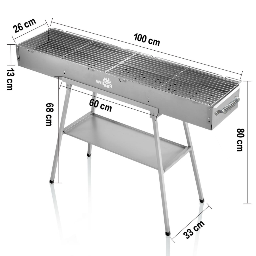 WillBBQ 100(L)x26(W)cm Charcoal BBQ Portable Hibachi Grill for Skewer