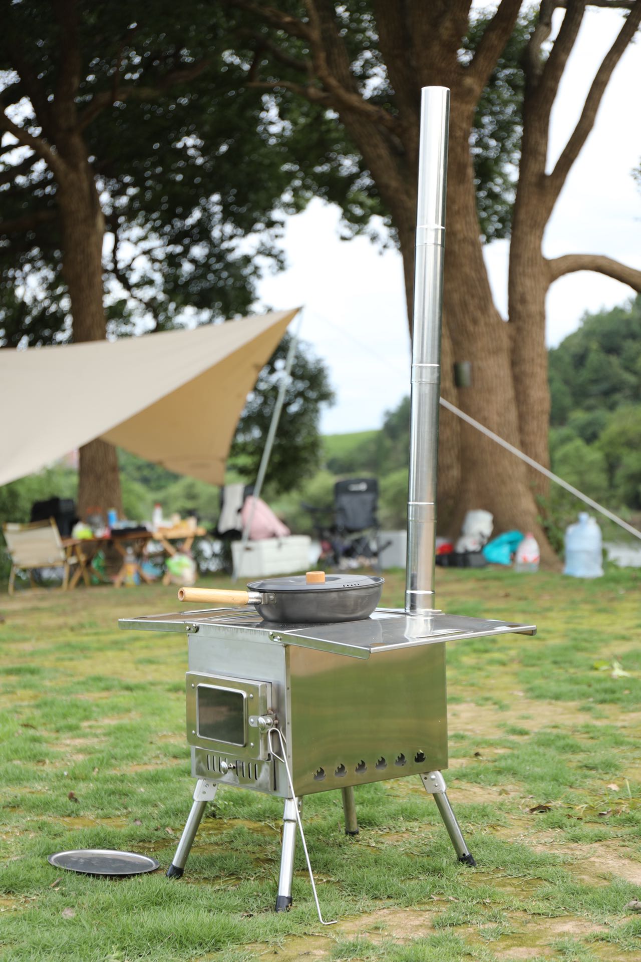 Portable Outdoor Wood Camping Stove Cooking Boil Water BBQ Stainless