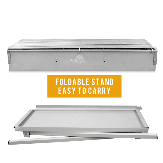 WillBBQ 60(L)x18(W)cm Charcoal BBQ Portable Hibachi Grill for Skewer