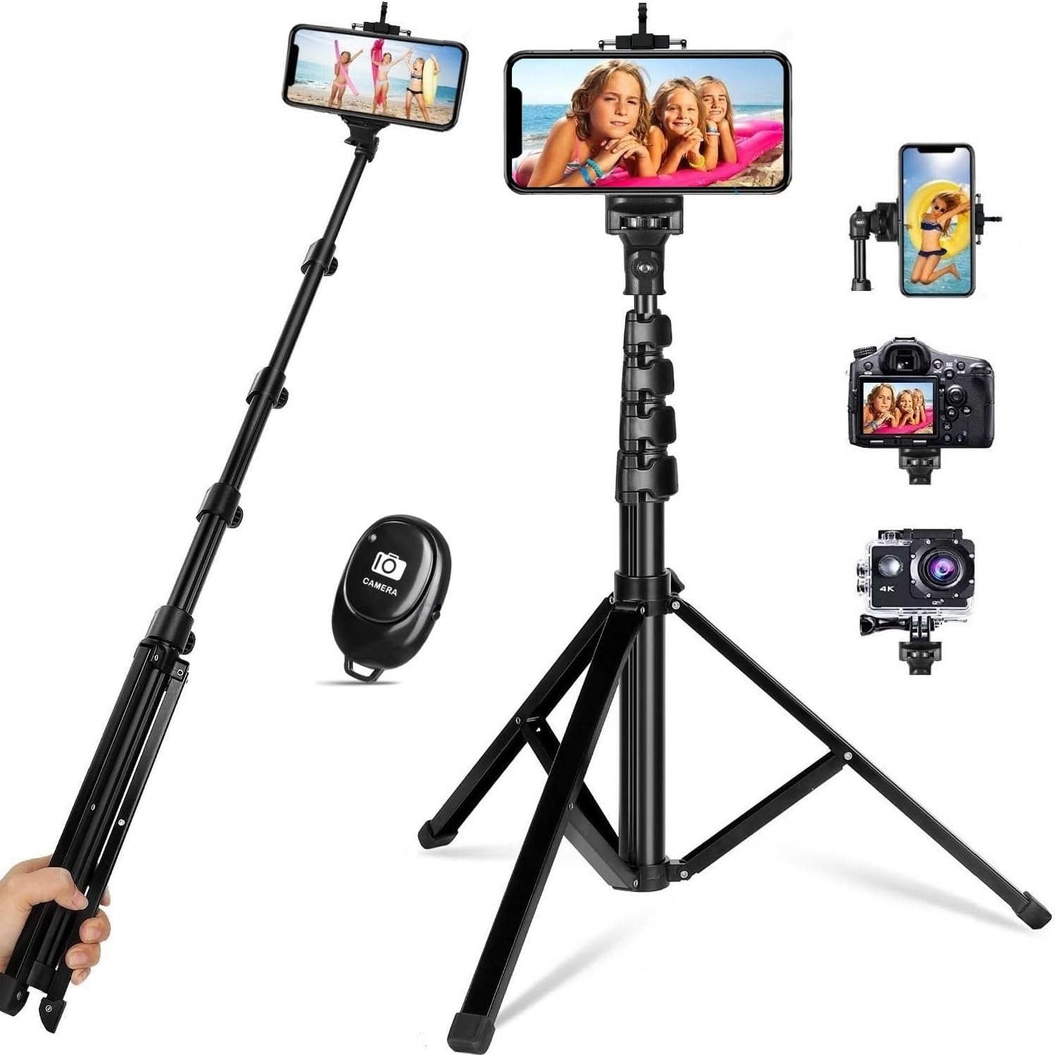 62" Phone Tripod Stand with Remote - Extendable Selfie Stick Overhead Tripod