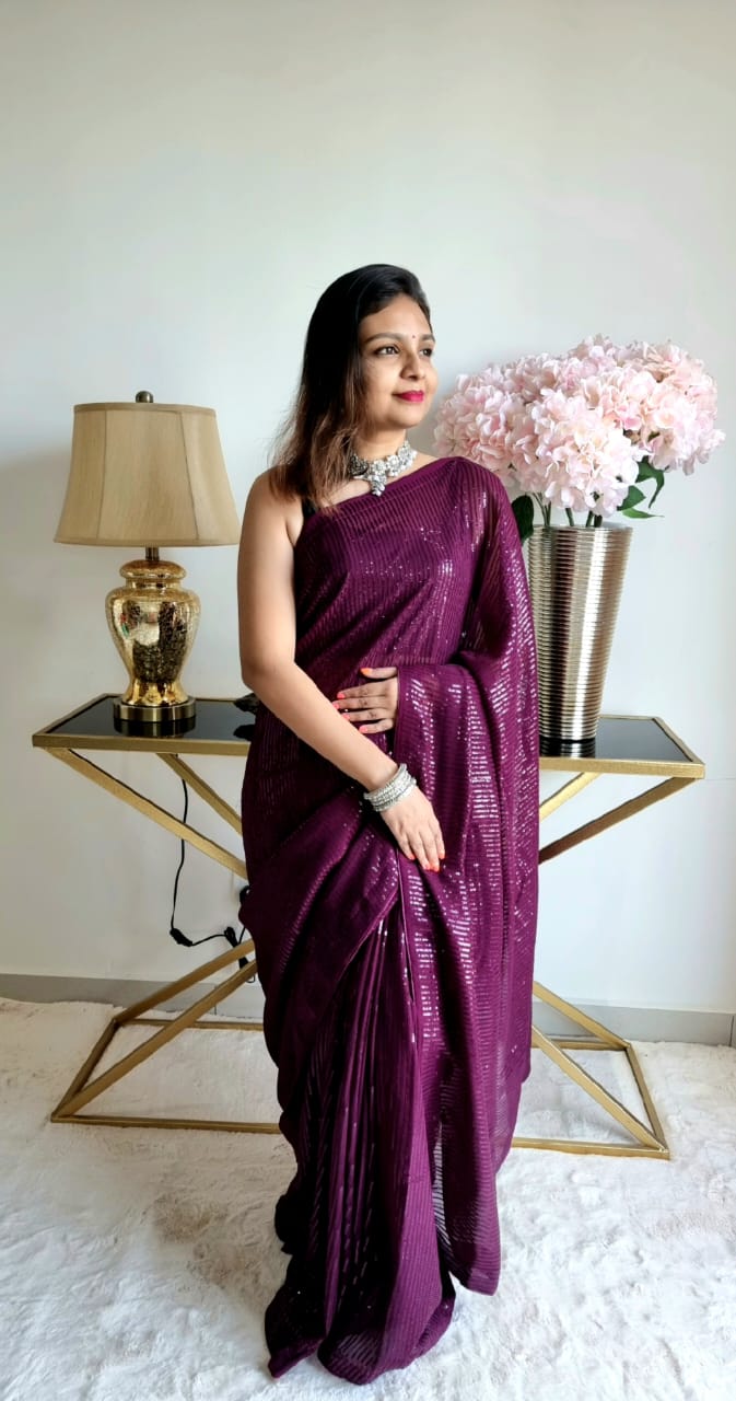 Purple Panache Saree | 1-Minute Ombre Purple Sequins Saree – Glamwiz India