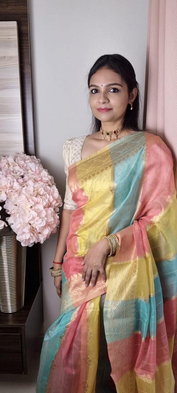 Multi-Color Weaving Organza Saree