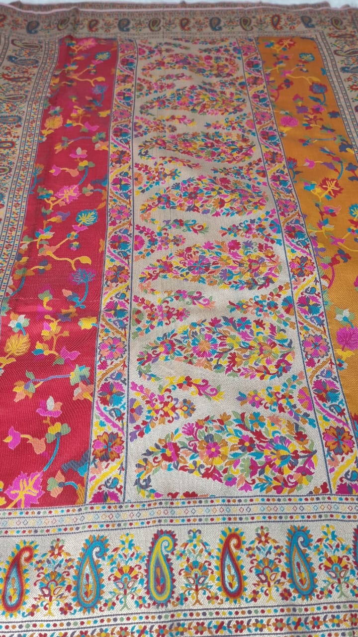 Multi-Color Kashmiri Weaving Soft Modal Silk Saree (Peach Pink)