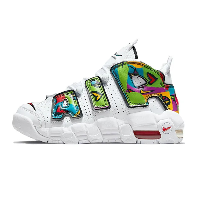 NIKE ナイキ AIR MORE UPTEMPO GS 'PEACE, LOVE, BASKETBALL' エアモアアップテンポ ガールズサイズ "ピース ラブ バスケットボール" キッズ レディース スニーカー WHITE/BLACK/UNIVERSITY GOLD/UNIVERSITY RED【海外展開 日本未入荷】