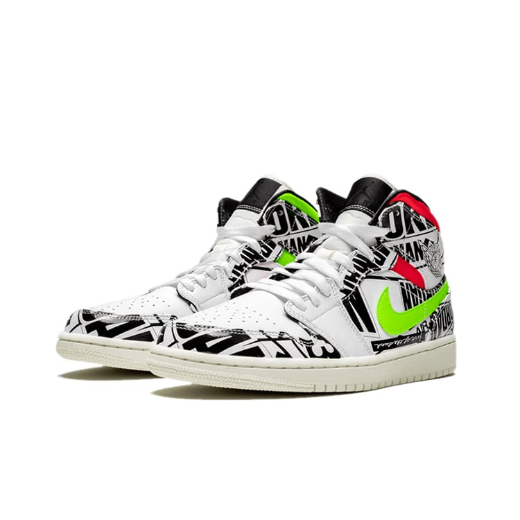 NIKE ナイキ AIR JORDAN 1 MID 'OVER-PRINT LOGOS' エア ジョーダン ワン ミッド "オーバー プリント ロゴス" メンズ スニーカー WHITE/BLACK-GREEN-RED ホワイト/ブラック-グリーン-レッド【海外展開 日本未入荷】