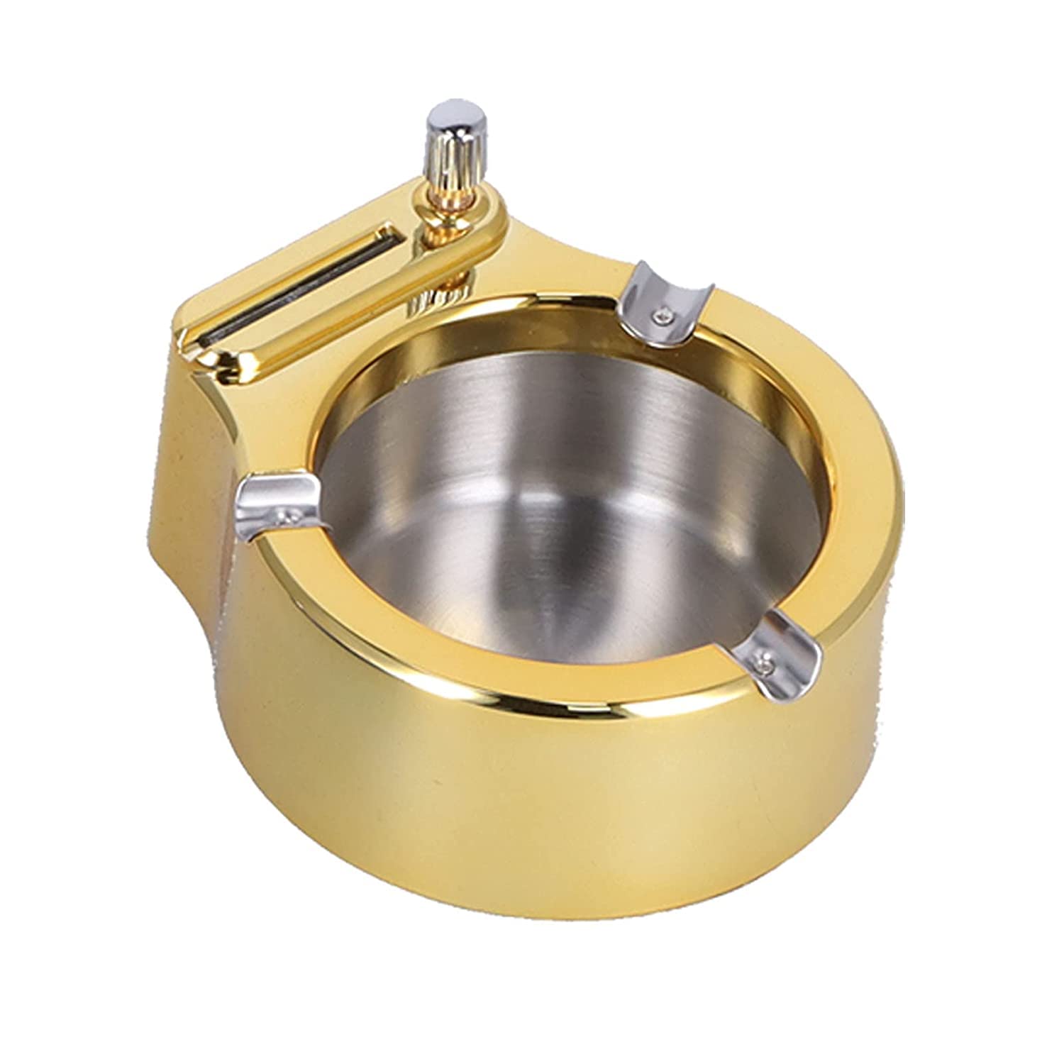 Stainless Steel Ashtray with Permanent Match Lighter, Modern Tabletop