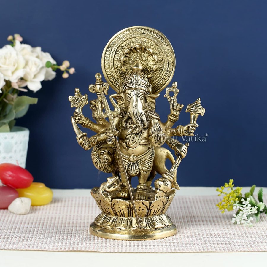 Kan Drishti Ashtabhujadhari Ganesh Brass Idol Ganesha Standing Statue