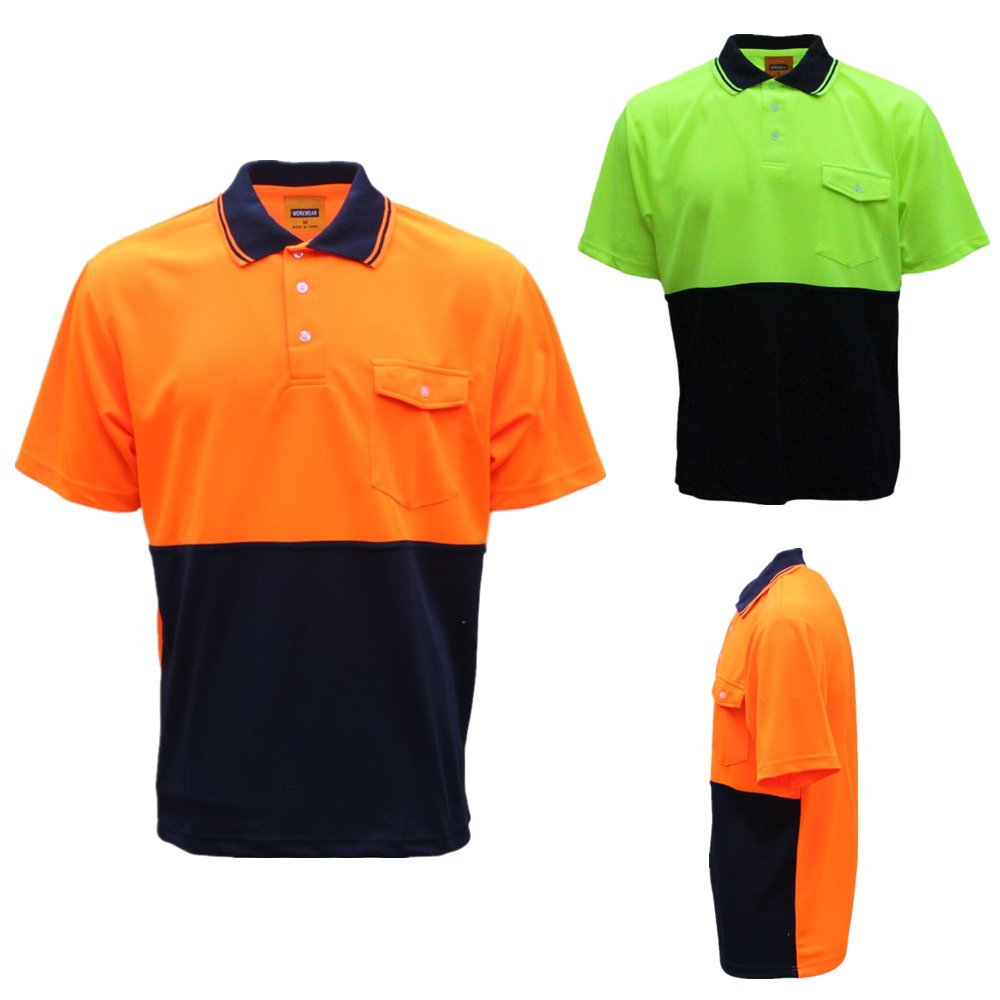 HI VIS Safety Work Wear Polo Shirt Cool Dry Breathable Short Sleeve Top Two Tone - Zmart Australia