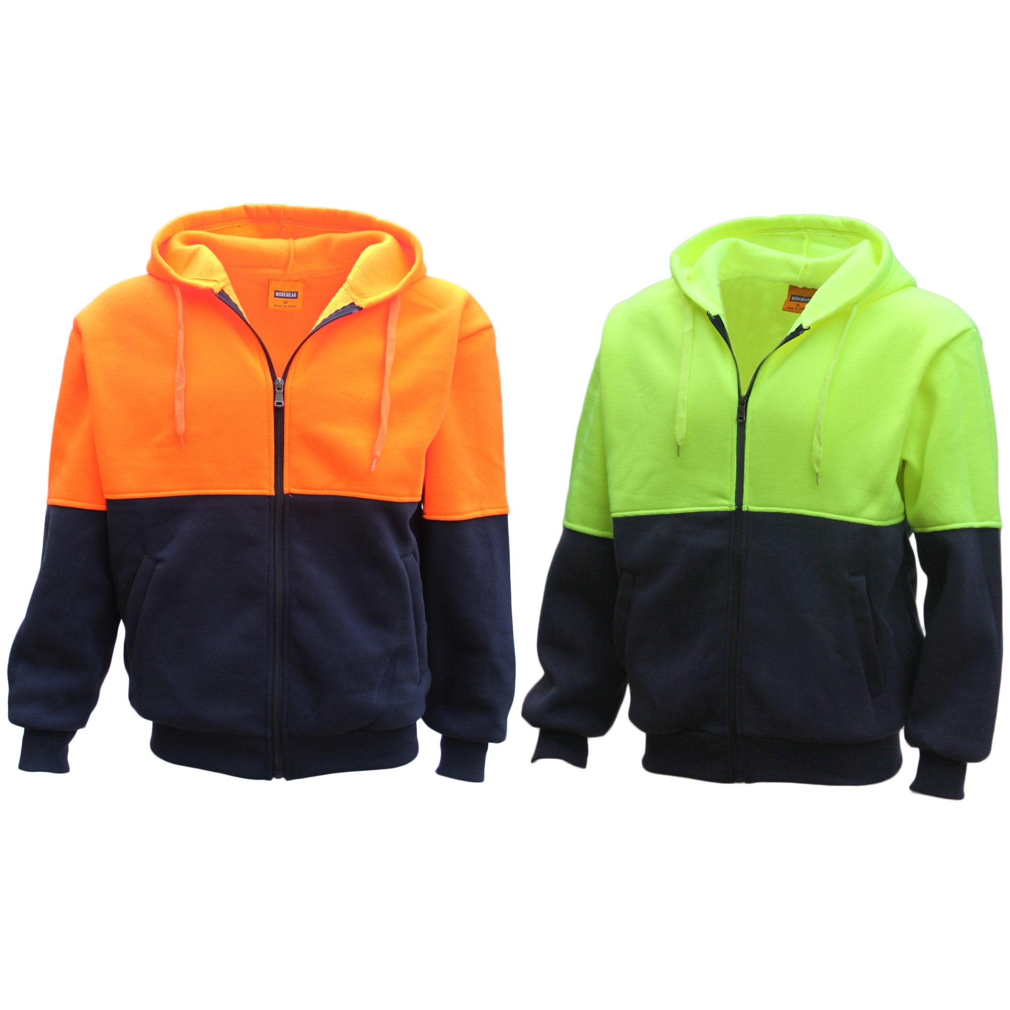HI VIS Full Zip Fleece-lined Fleecy Hoodie Jumper Safety Workwear Pocket Jacket - Zmart Australia