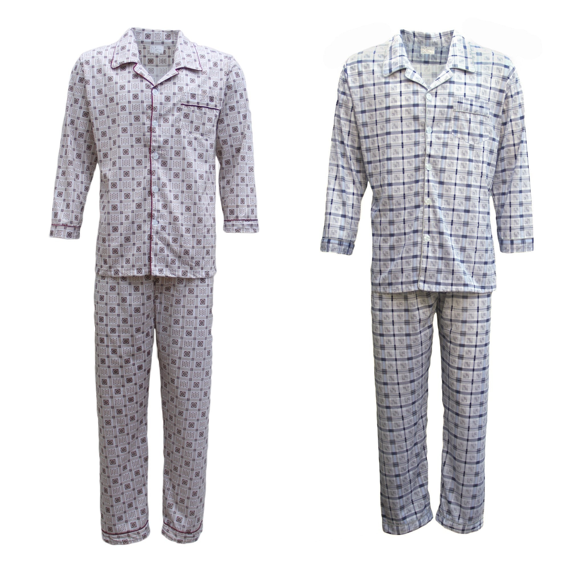 New Mens Cotton Pajamas Pyjamas PJs Set Long Sleeve Shirt Tops + Pants Sleepwear - Zmart Australia