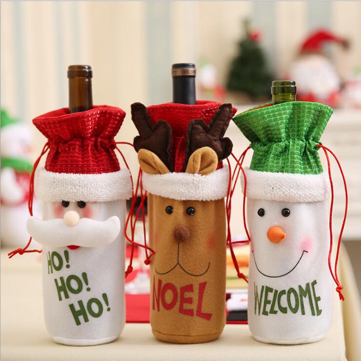 3x Christmas Wine Bottle Bag Cover Santa Snowman Reindeer Table Decor Gift Wrap - Zmart Australia