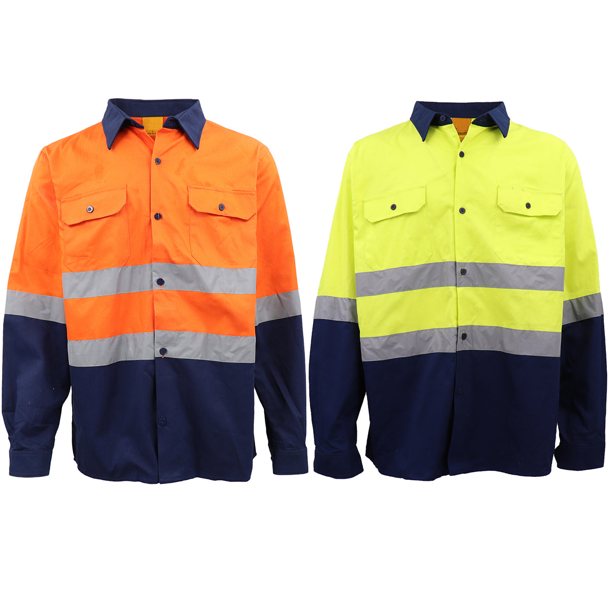 100% Cotton HI VIS Safety Long Sleeve Drill Shirt Polo Workwear w Reflective Tap - Zmart Australia
