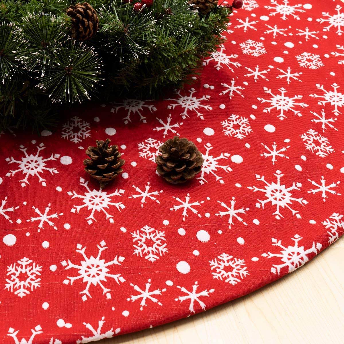 106cm Christmas Red Plush Tree Skirt Mat Snowflakes Home Xmas Carpet Cover Decor - Zmart Australia