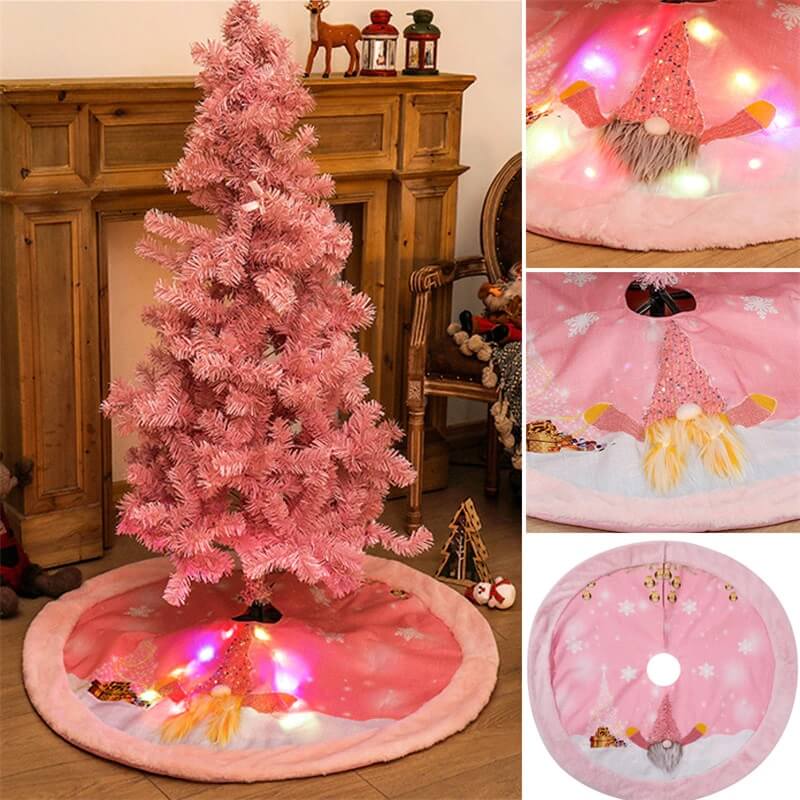 108cm Christmas Pink Felt Cloth LED Light Up Tree Skirt Blanket Party Decoration - Zmart Australia