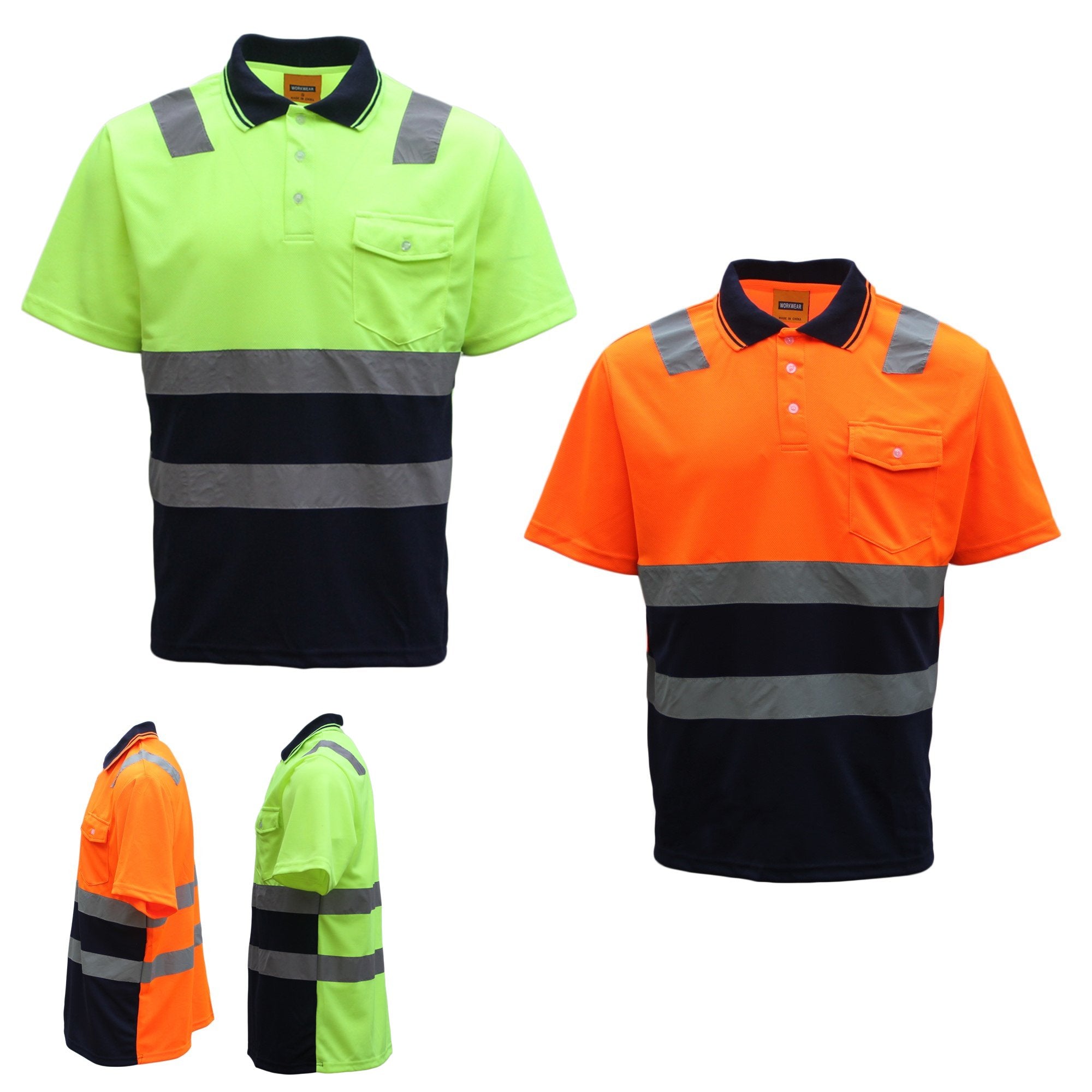 HI VIS Short Sleeve Workwear Shirt w Reflective Tape Cool Dry Safety Polo 2 Tone - Zmart Australia