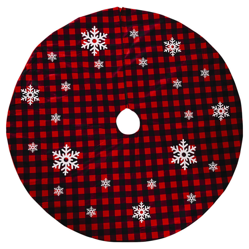 118cm New Christmas Red Baffalo Plaid Snowflakes Tree Skirt Mat Cover Xmas Decor - Zmart Australia