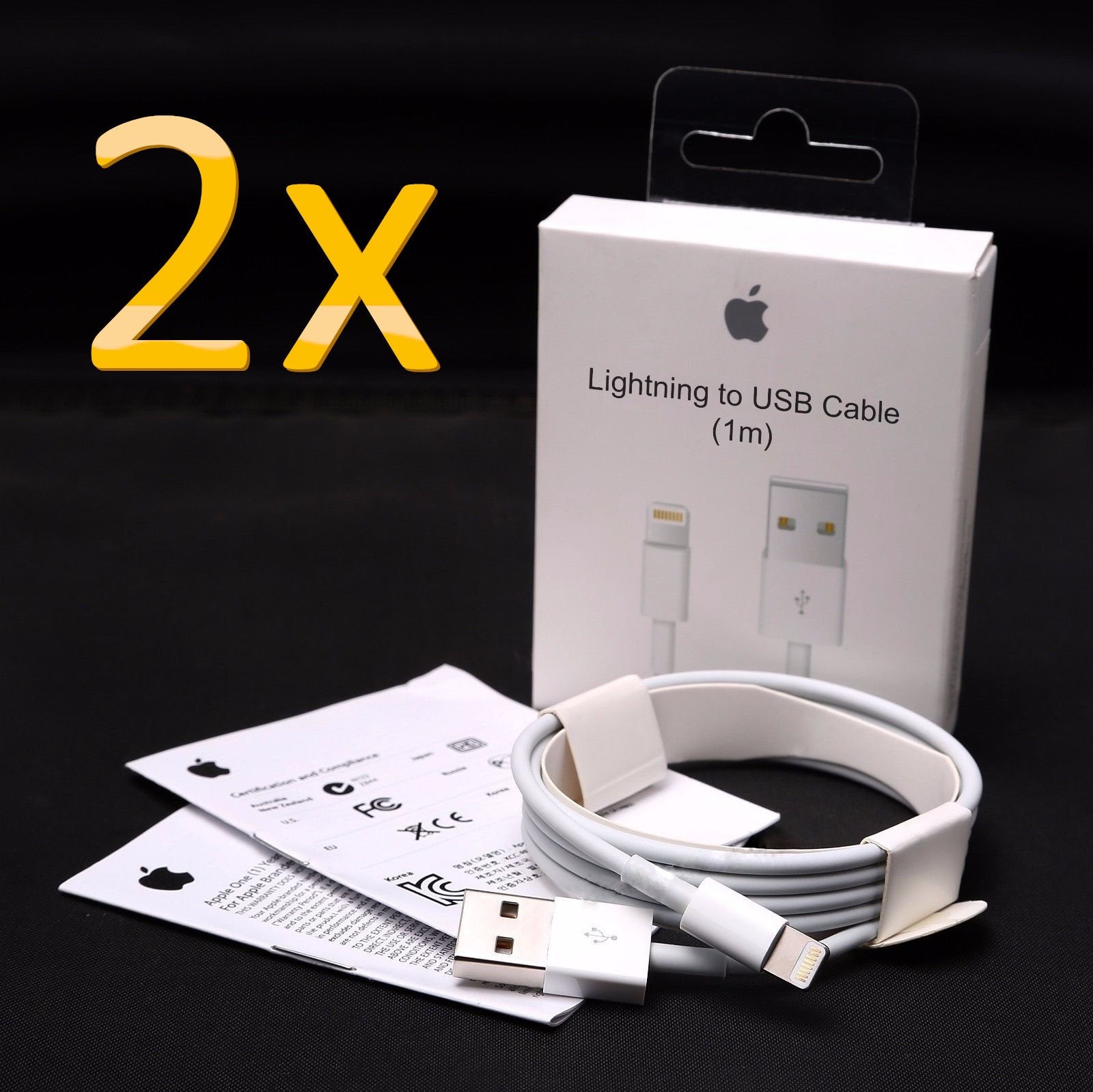 2 x Apple ORIGINAL GENUINE Lightning Data Cable Charger iPhone 5 S C 6 7 + iPad