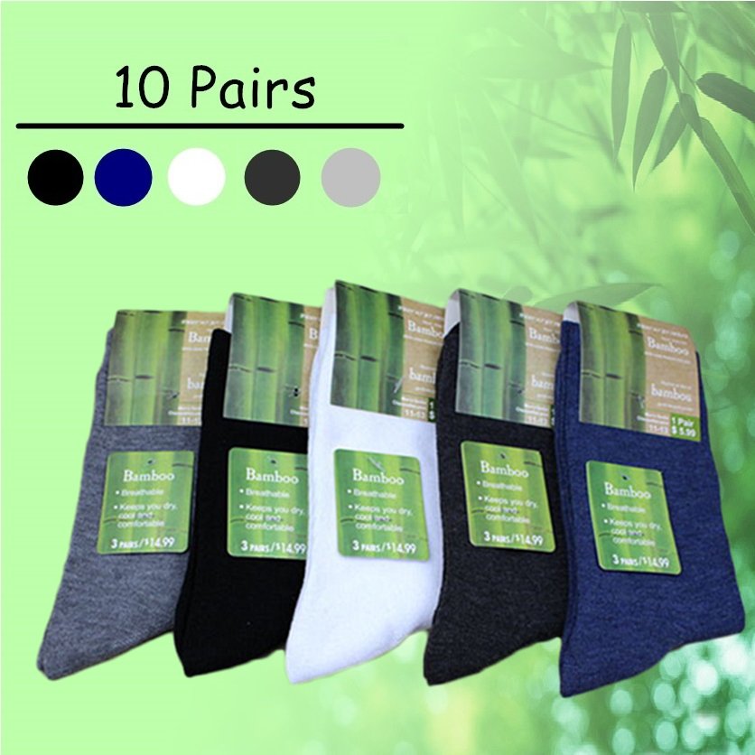 10 Pairs Men's Bamboo Fibre Socks Work Odor Sweat Resistant Natural Comfortable - Zmart Australia