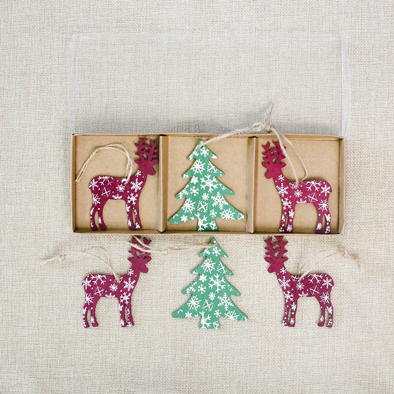 6x New Christmas Wooden Tree Pendants Hanging Ornaments Home Decor Xmas Reindeer - Zmart Australia