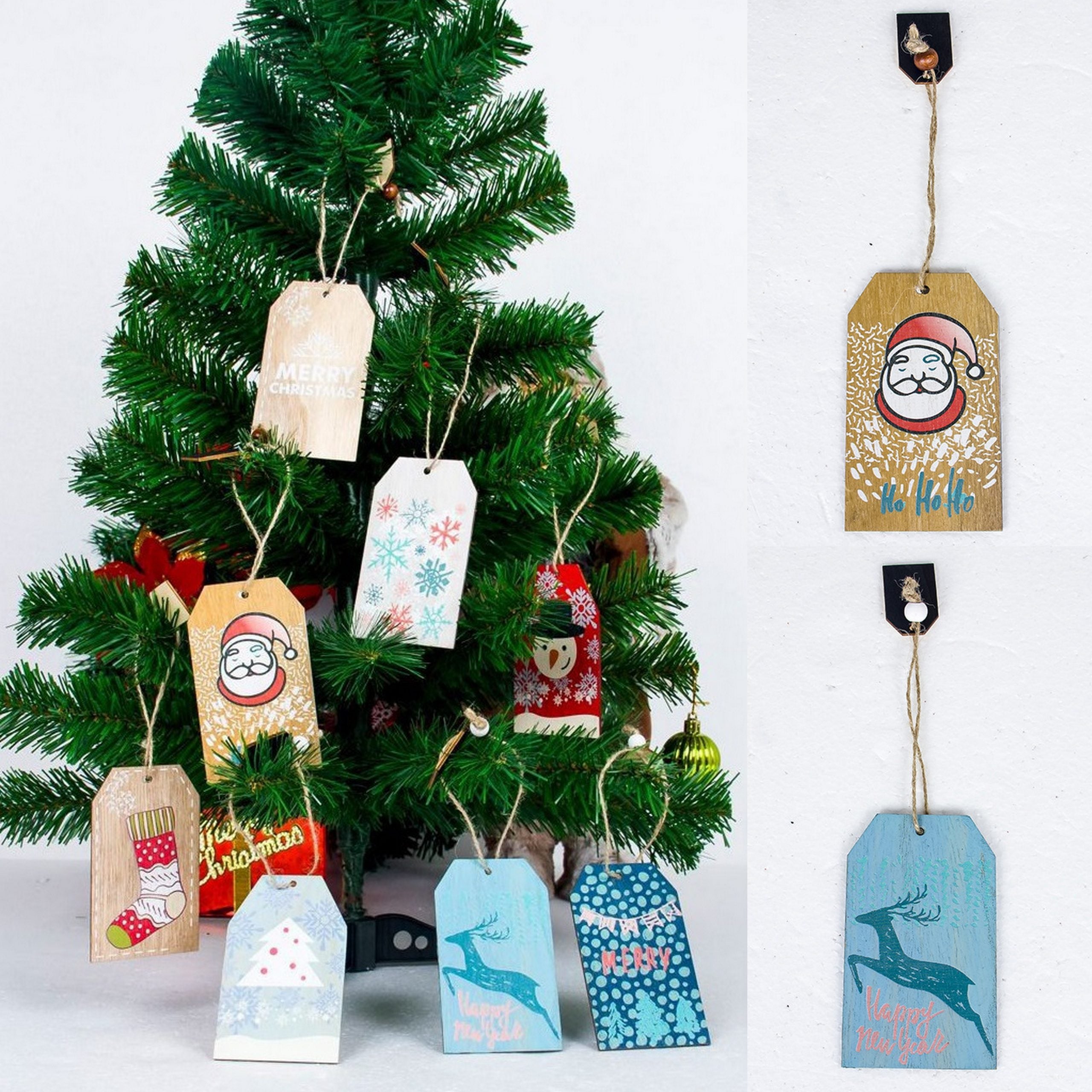8x Christmas Wooden Sign Plaque Tree Pendants Xmas Hanging Ornaments Home Decor - Zmart Australia