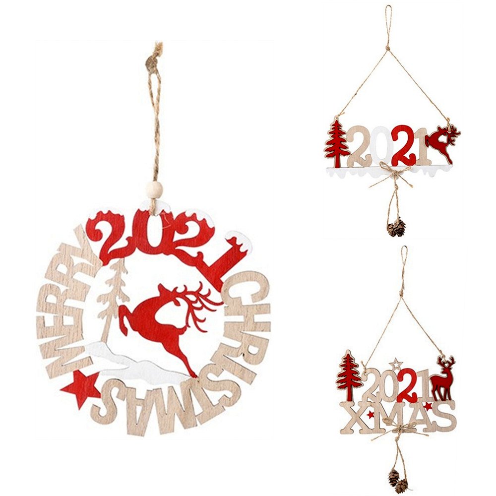 2021 Christmas Wooden Door Sign Reindeer Plaque Wall Home Tree Ornament Decor - Zmart Australia