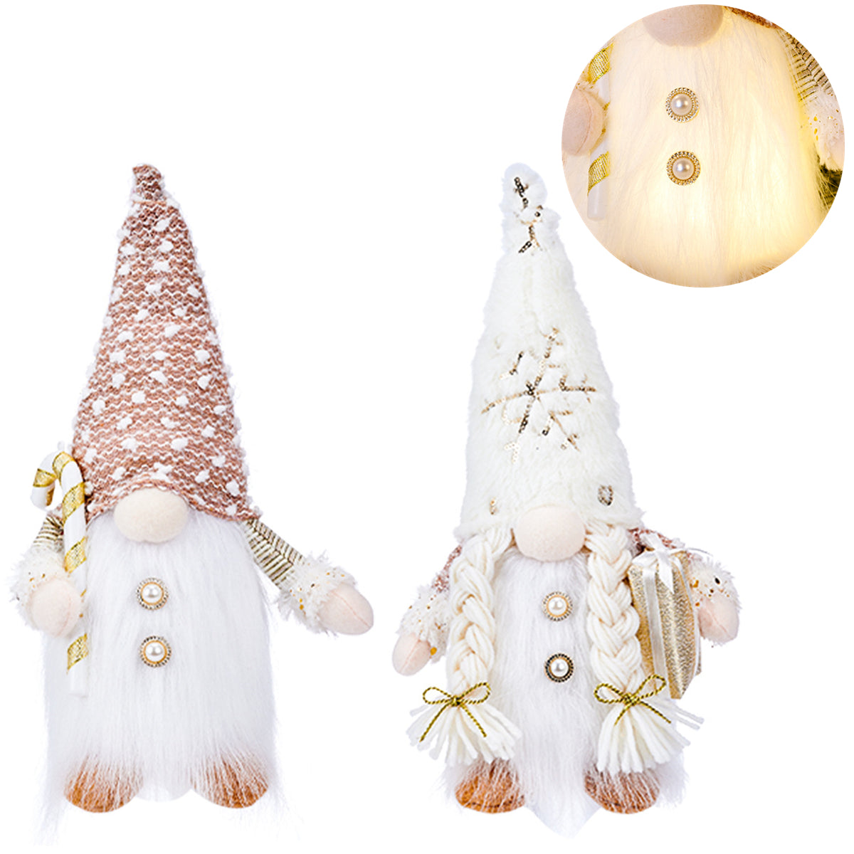 2PCS Set Christmas Gnome Santa LED Light Rudolph Doll Plush Toys Ornaments Decor - Zmart Australia