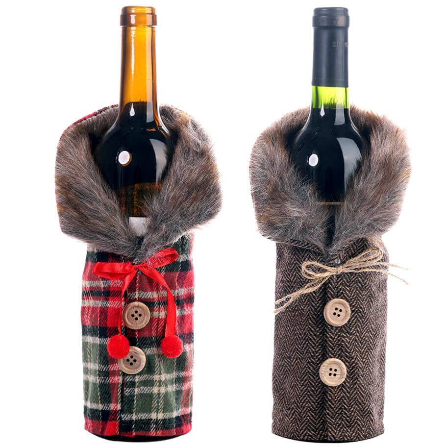 2x Christmas Wine Bottle Drink Cloth Cover Wrap Bag Xmas Table Home Decoration - Zmart Australia