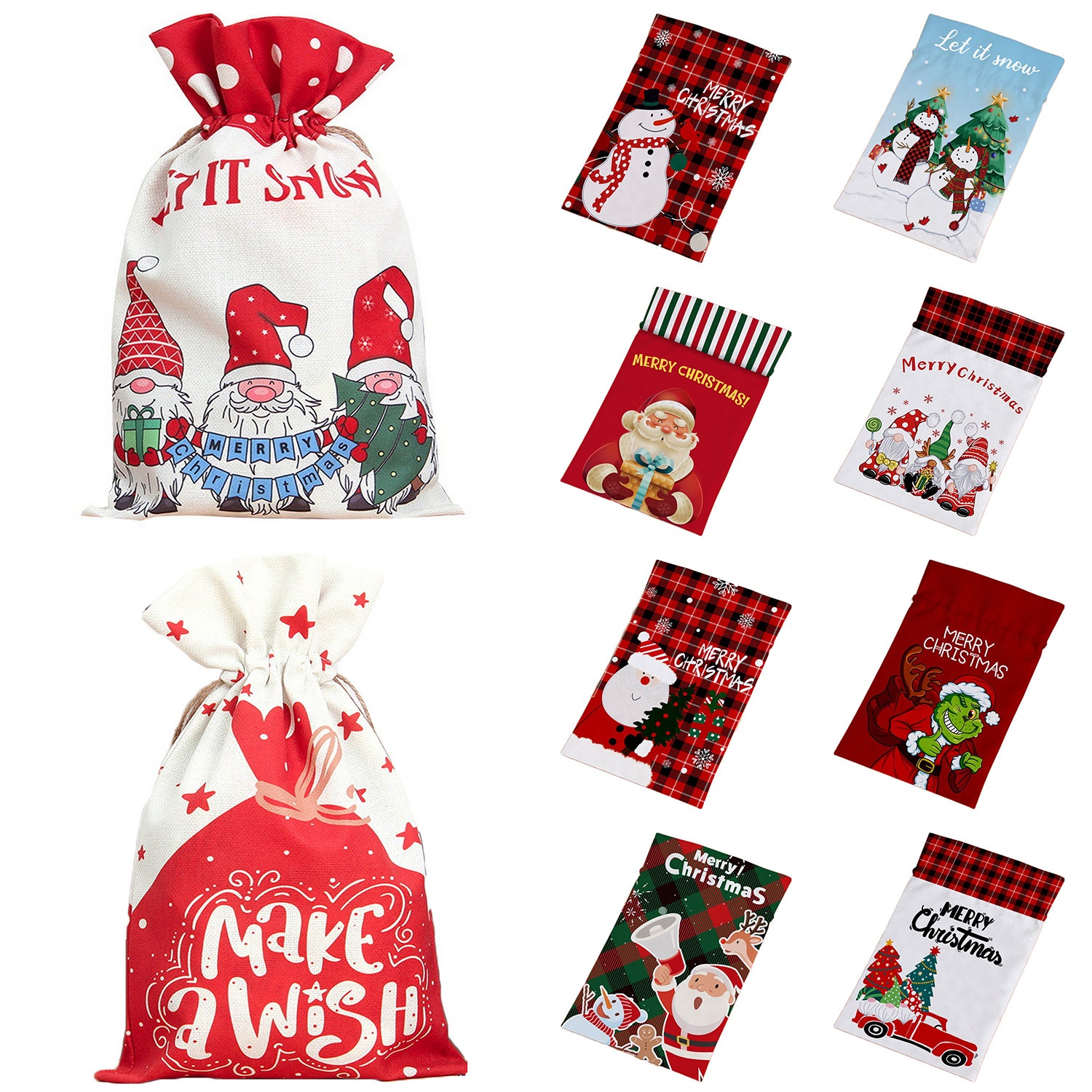 30x50cm Christmas Sack Canvas Hessian Candy Bags Xmas Santa Stocking Kids Gift - Zmart Australia