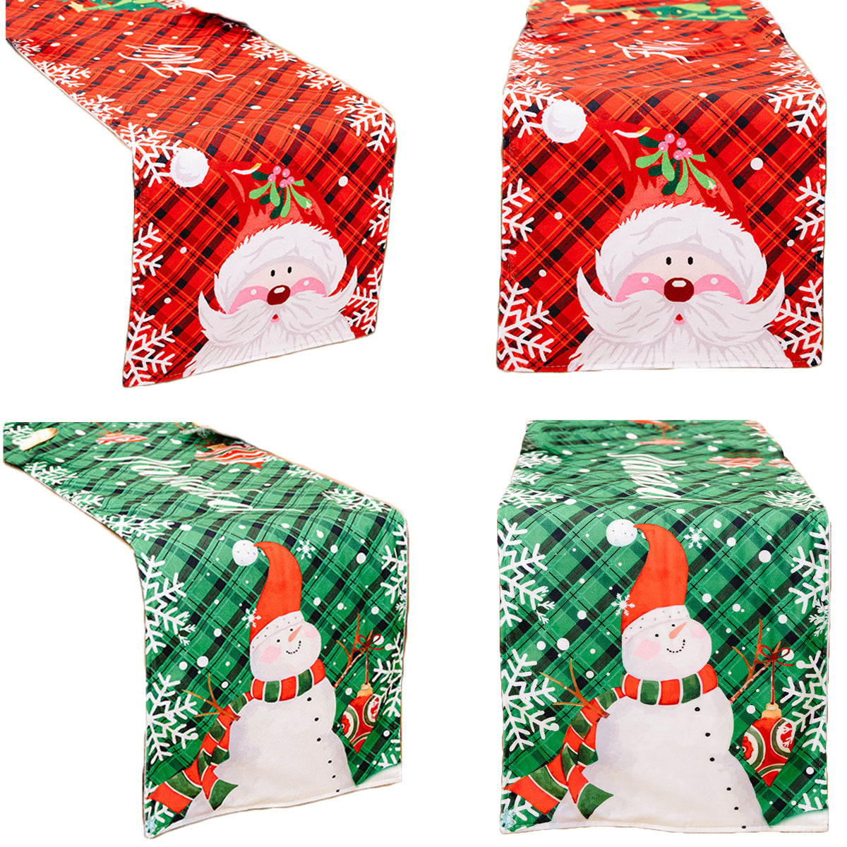 35x180cm Christmas Plaid Table Runner Cloth Santa Snowman Xmas Desk Cover Decor - Zmart Australia