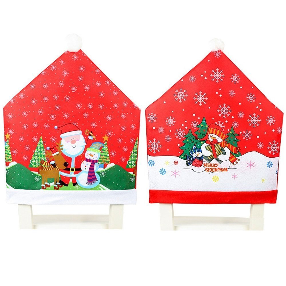 10x Christmas Chair Covers Dinner Table Santa Hat Snowman Home Decor Ornaments - Zmart Australia