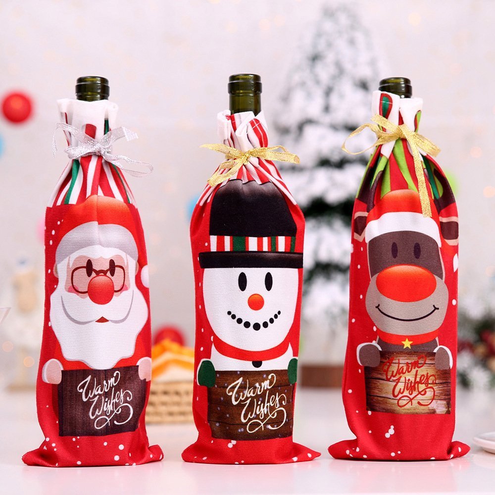 3x Christmas Wine Bottle Drink Cover Gift Bag Holder Santa Xmas Table Home Decor - Zmart Australia