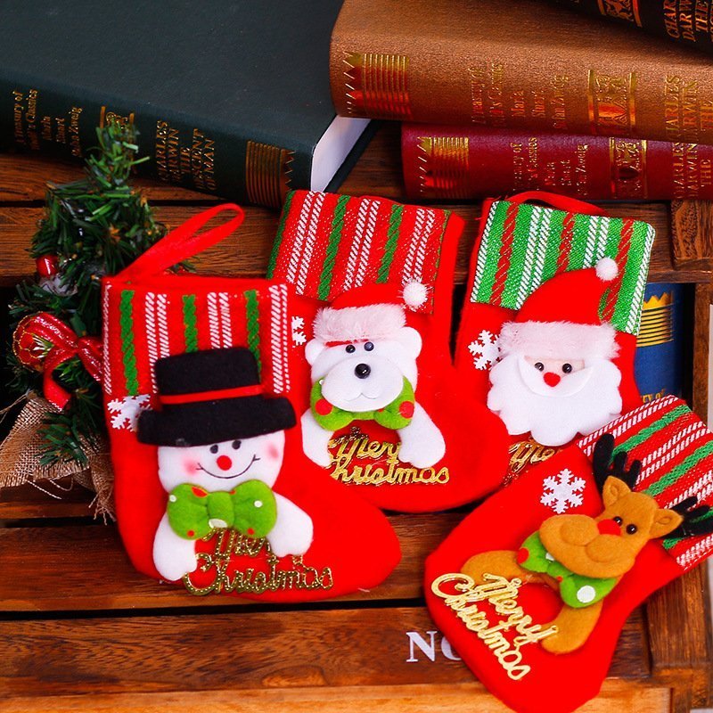 4x Christmas Felt Stocking Tree Hanging Sock Xmas Plush Candy Gift Bags Decor - Zmart Australia