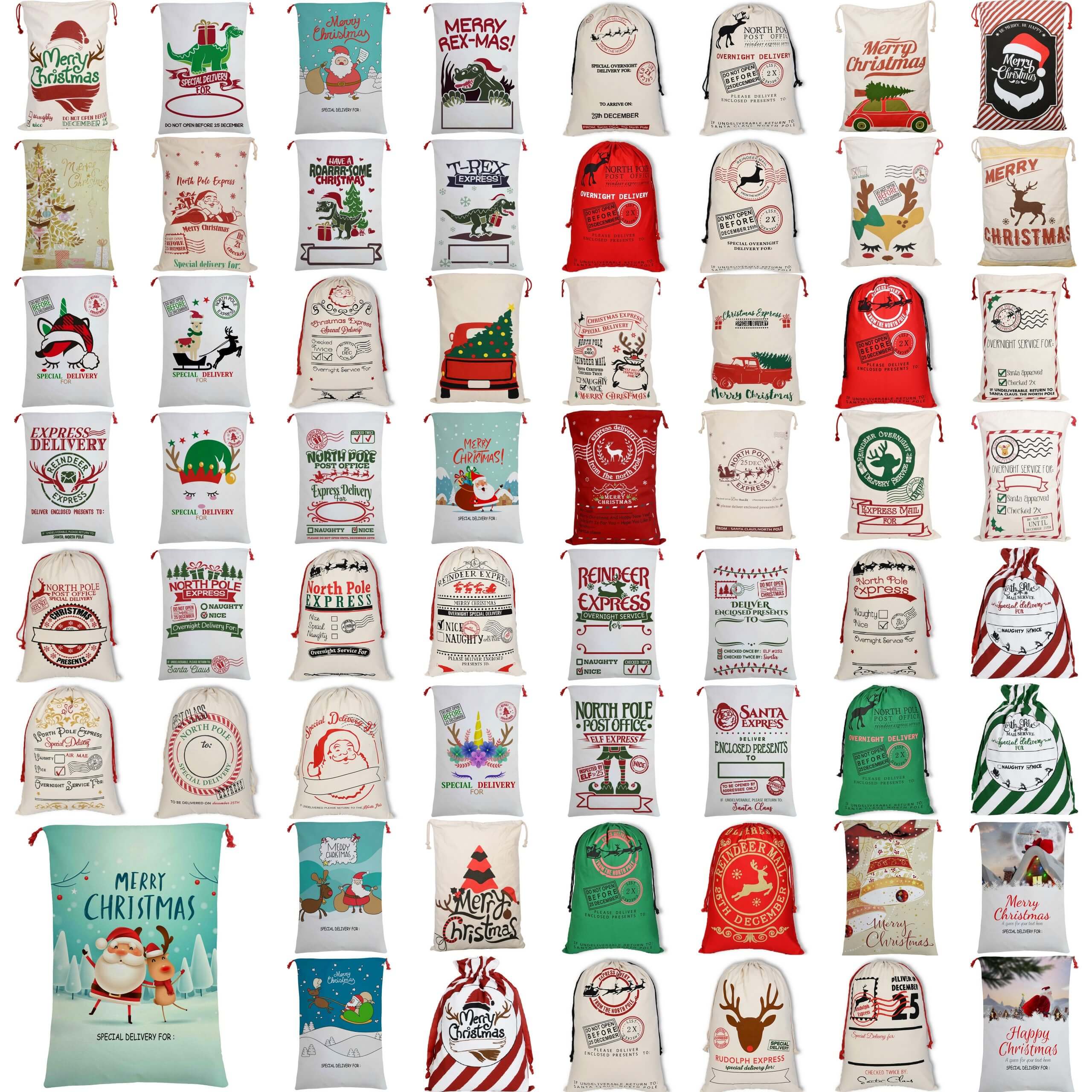 50x70cm Canvas Hessian Christmas Santa Sack Xmas Stocking Reindeer Kids Gift Bag - Zmart Australia
