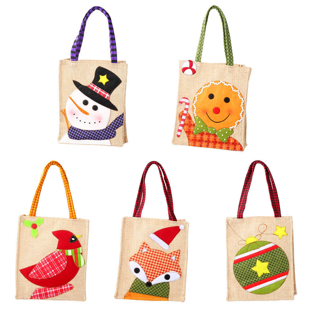 5x Christmas Canvas Treat Candy Cookie Kids Gift Bags Home Party Stocking Decor