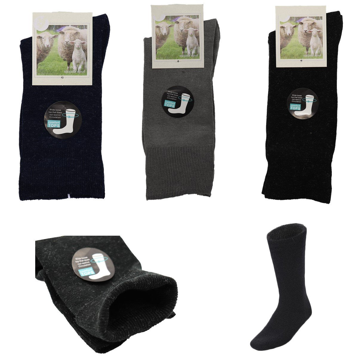 6x Merino Wool Loose Diabetic Top Thermal Socks Medical Wide Comfort Circulation - Zmart Australia