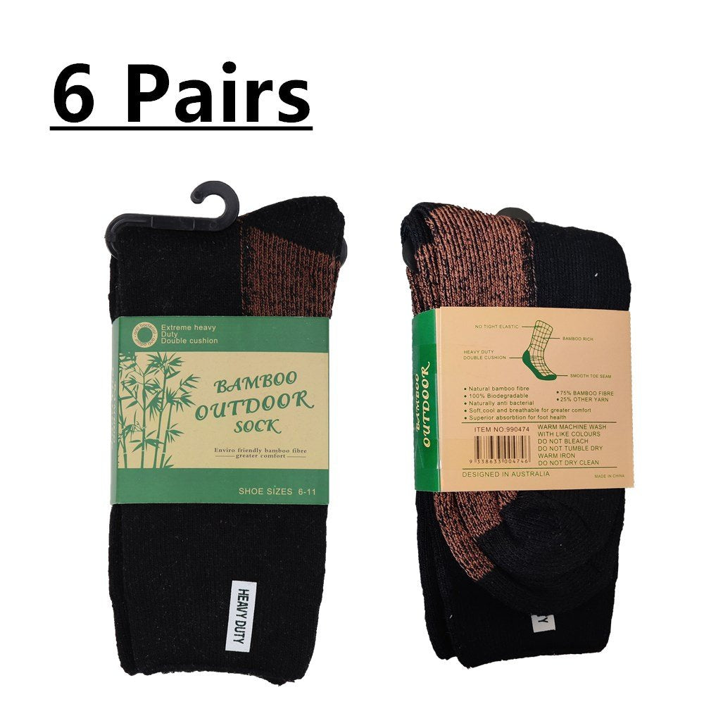 6 Pairs Men's Bamboo Heavy Duty Socks Outdoor Warm Thermal Odor Sweat Resistant - Zmart Australia