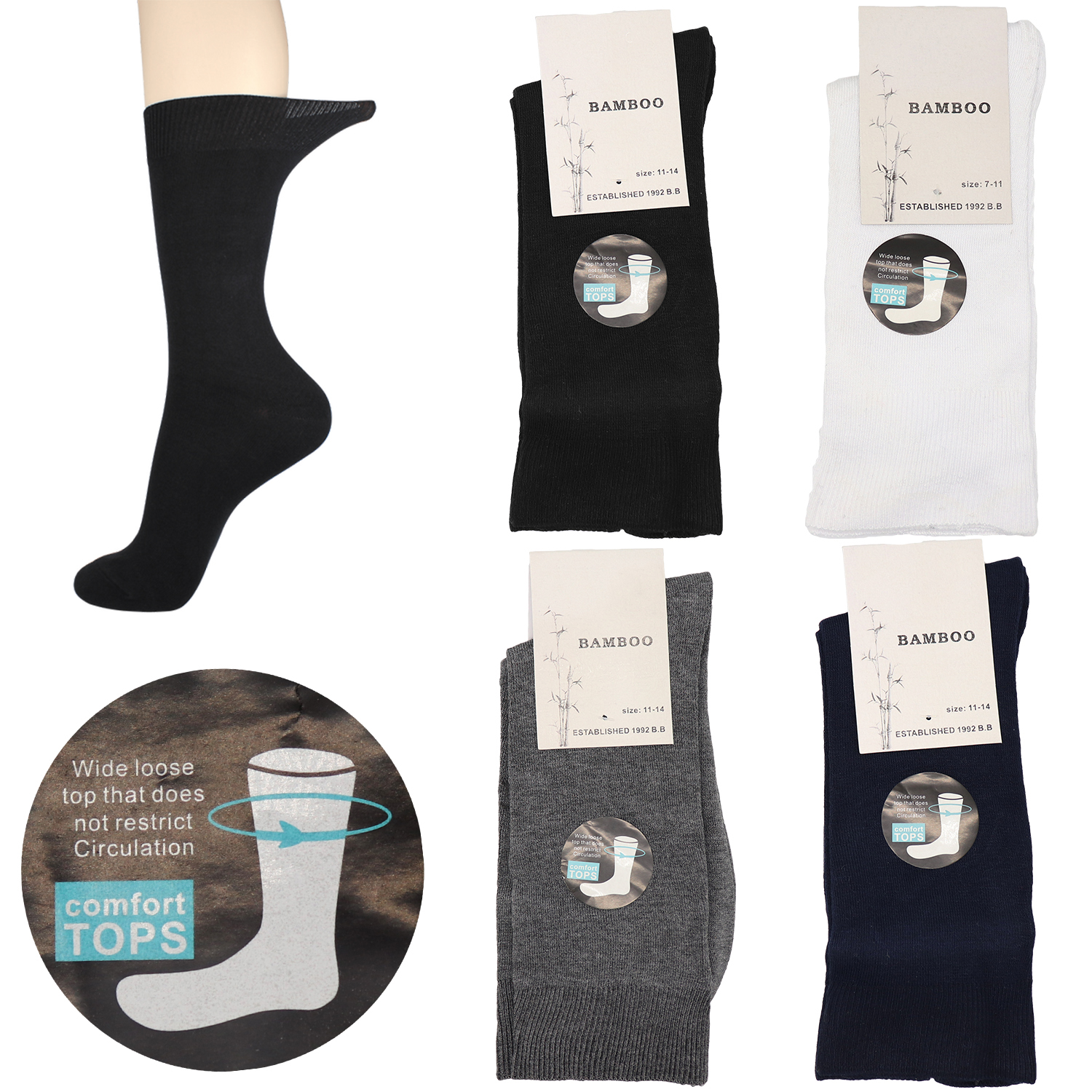 6 Pairs Men's Women's Bamboo Diabetic Loose Top Socks Wide Comfort Circulation - Zmart Australia