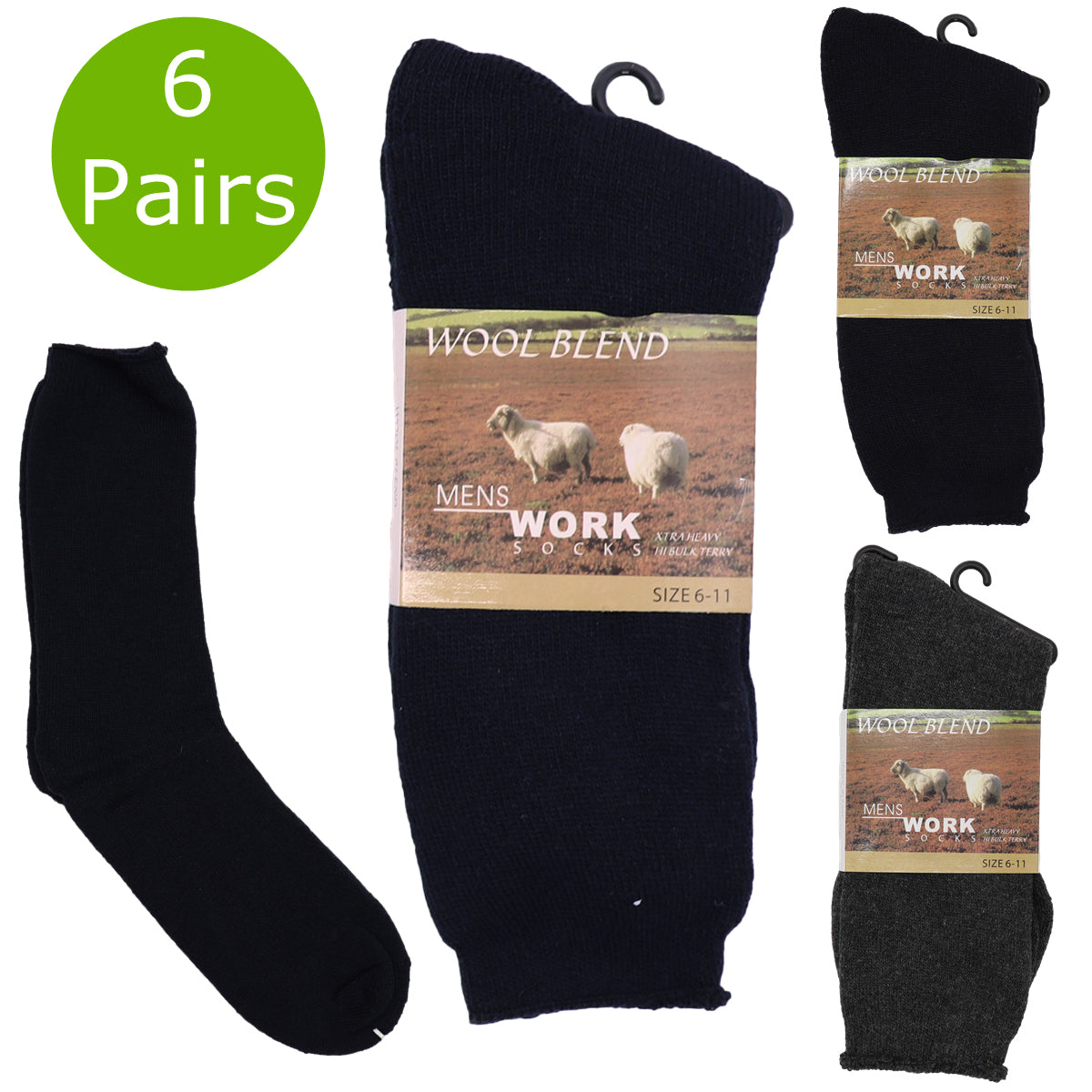 6 Pairs Merino Wool Blend Socks Men's Crew Thermal Warm Heavy Work Socks Outdoor - Zmart Australia