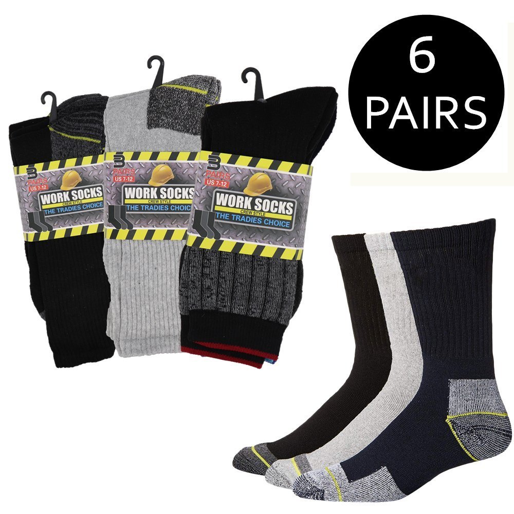 6 Prs Thick Men's Work Socks Tradies Choice Heavy Duty Cotton Blend Boot Cushion - Zmart Australia
