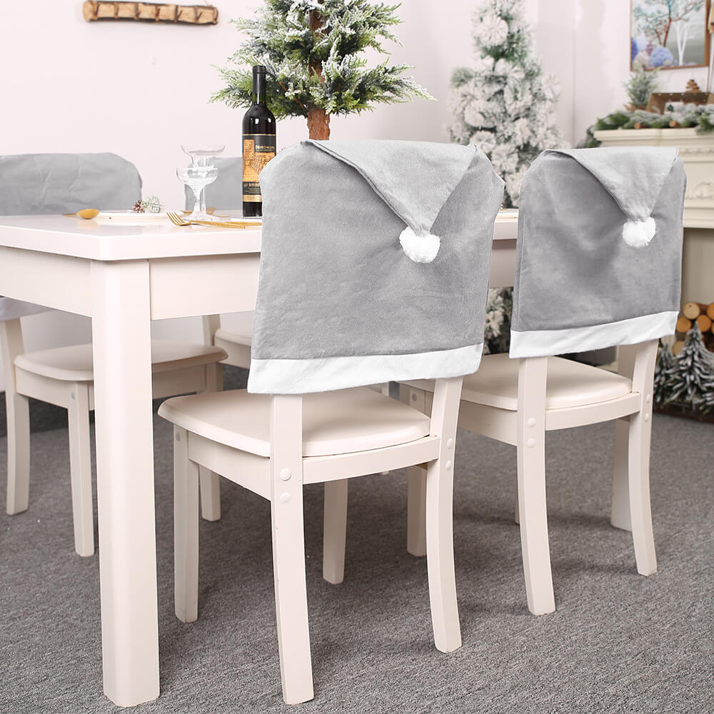 6x Christmas Grey Santa Hat Chair Covers Dinner Table Home Decor Ornaments Gift - Zmart Australia