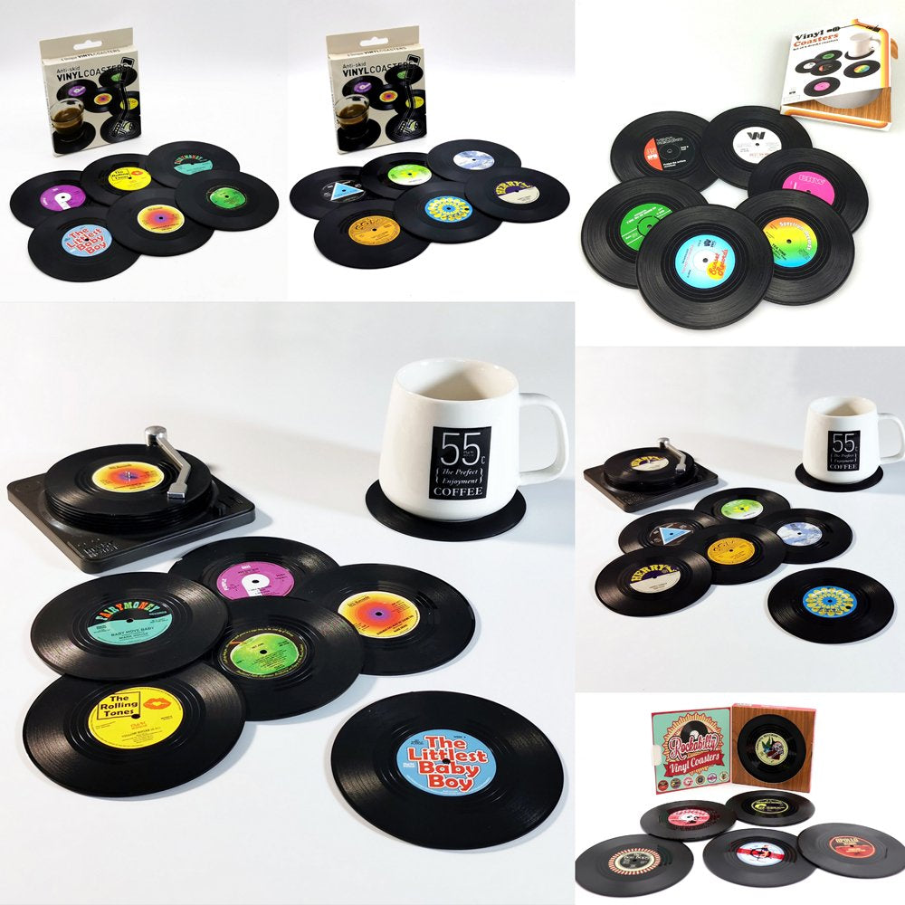 6x Creative Vinyl Record Cup Coasters w Holder Glass Drink Tableware Home Decor - Zmart Australia