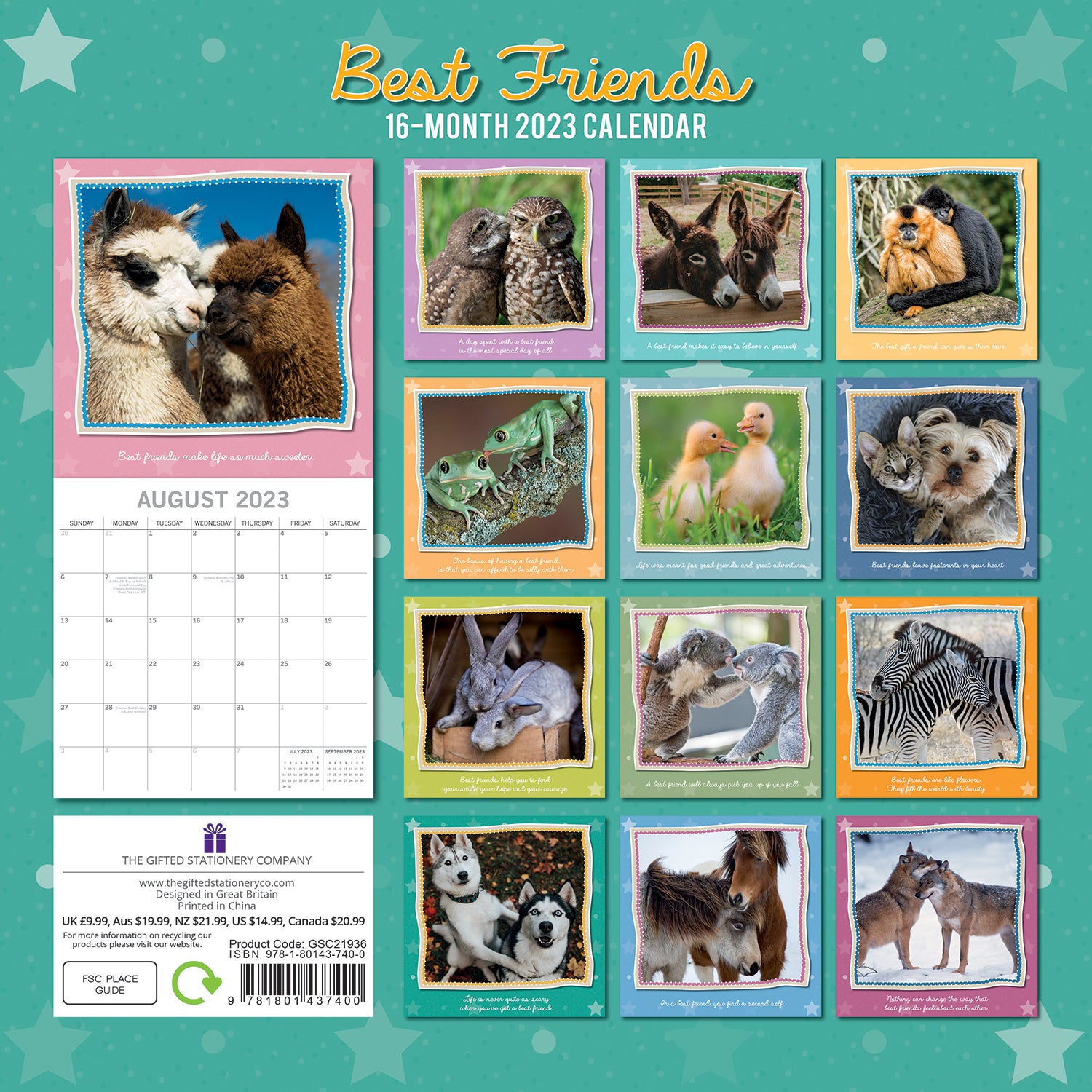 Best Friends - 2023 Square Wall Calendar Pets Animals 16 Months Premium ...