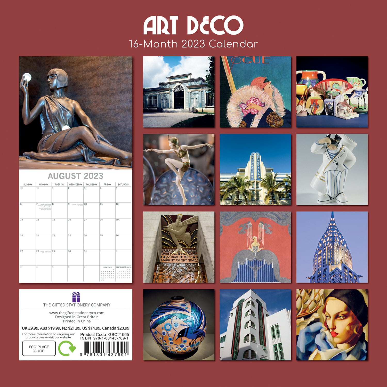 Art Deco 2023 Square Wall Calendar 16 Month Arts Planner Christmas New
