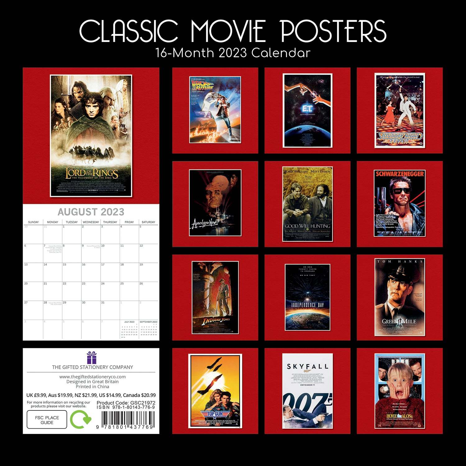 Classic Movie Posters 2023 Square Wall Calendar 16 Months Arts Plann