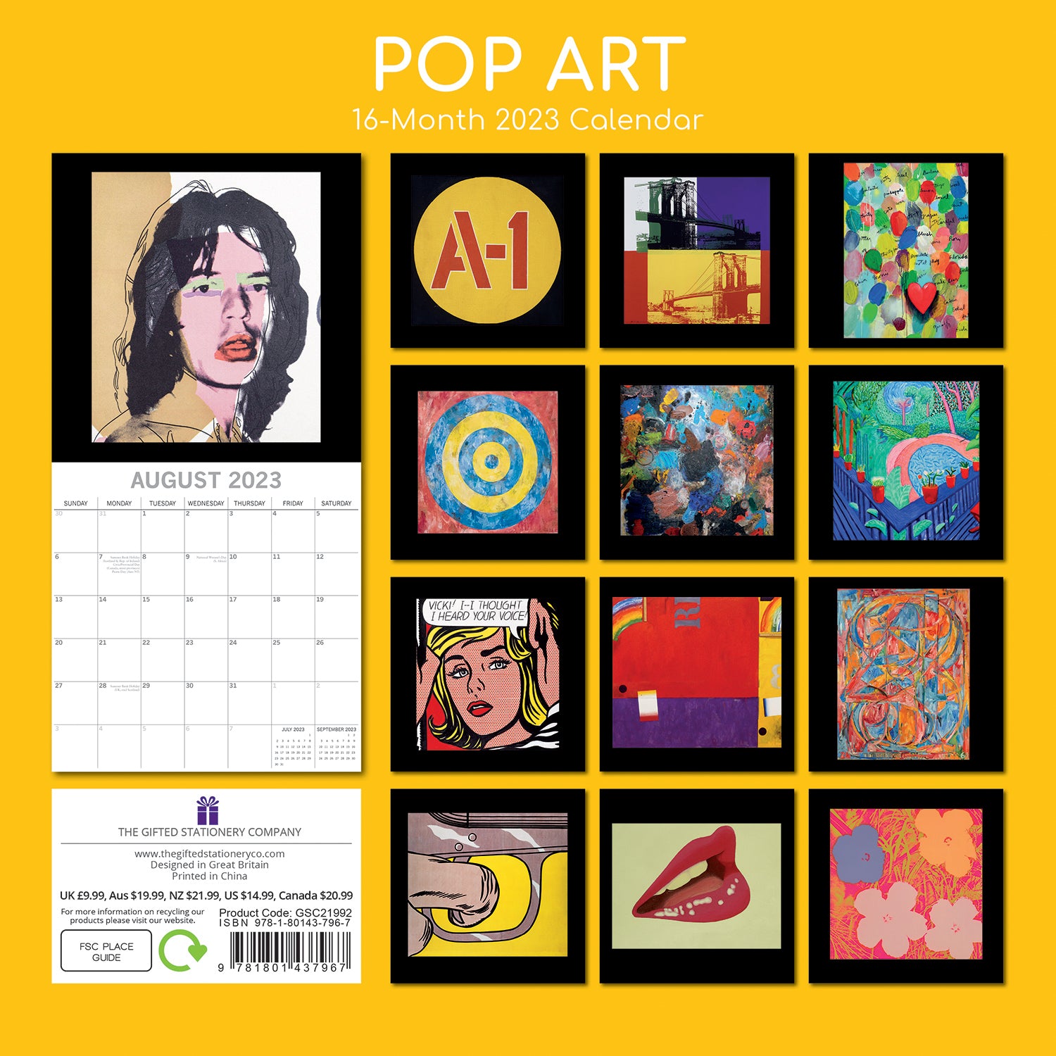 Pop Art 2023 Square Wall Calendar 16 Months Arts Planner Christmas New